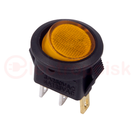 Выключатель клавишный круглый 250V 3А (3с) ON-OFF желтый  с подсветкой  Micro  REXANT