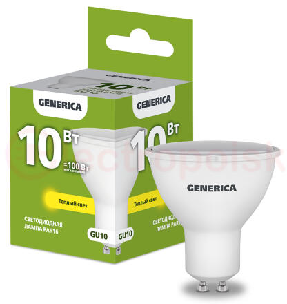 Лампа светодиодная PAR16 софит 10Вт 230В 3000К GU10 GENERICA