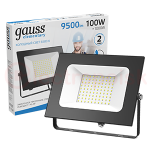 Прожектор светодиодный ДО-100 Вт 9500 Лм 6500К IP65 175-265 В черный LED Elementary Gauss