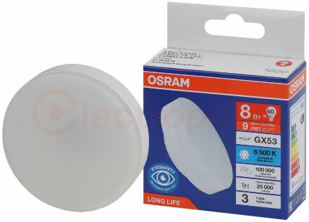 Лампа светодиодная LED 8Вт GX53 6500К 640Лм спот 220В (замена 60Вт) OSRAM