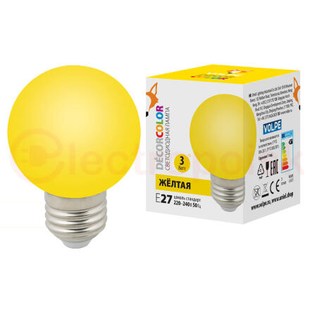 Лампа декоративная светодиодная LED-G60-3W/YELLOW/E27/FR/С Форма шар матовая Цвет желтый Картон ТМ Volpe