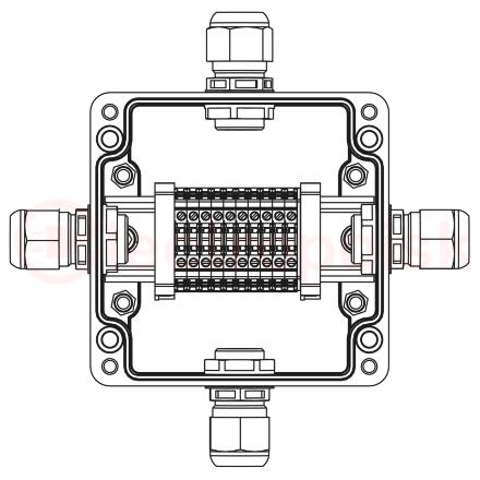 Взрывозащищенная клеммная коробка из полиэстера TBE-P-03-(10xCBC.2)-1xPABMP(A)-1xPABMP(B)-1xPABMP(C)-1xPABMP(D)1Ex e IIC Т5 Gb / Ex tb IIIC T95°C Db IP66