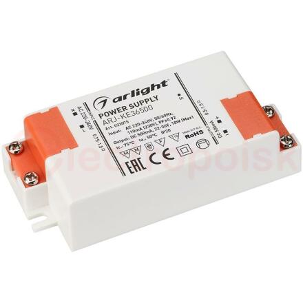 Блок питания ARJ-KE36500 (18W, 500mA, PFC) (ARL, IP20 Пластик, 5 лет)