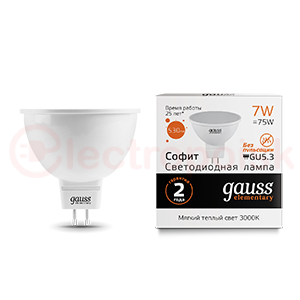 Лампа светодиодная LED 7 Вт 530 Лм 3000К теплая GU5.3 MR16 Elementary Gauss