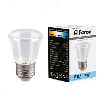 Лампа светодиодная LED 1вт Е27 прозрачный 6400К колокольчик