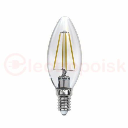 Лампа светодиодная LED 5вт 200-250В свеча диммируемая 450Лм Е14 4000К Uniel Air филамент